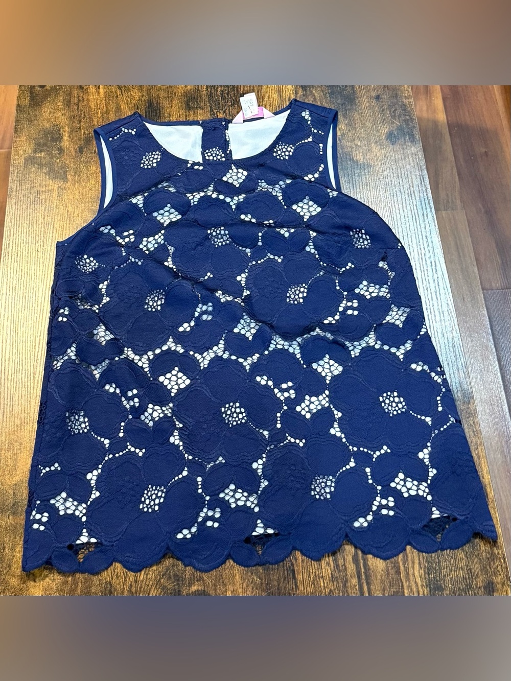 Lilly Pulitzer Iona Lace Top S Navy White Floral Gold Button Back Sleeveles